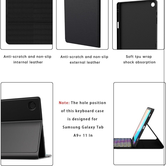 for Samsung Galaxy Tab A9+ 5G/A9 Plus 11" Keyboard Case: 3 Zone 7 Colors Backlit - Picture 6 of 8